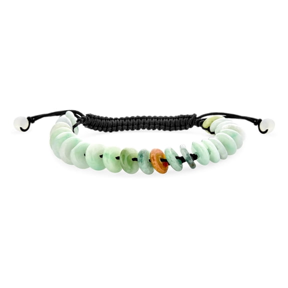 Bling Jewelry Womens Natural Light Green Jade Donut Disc Stone Bracelet Adjustable Cord 7-9”