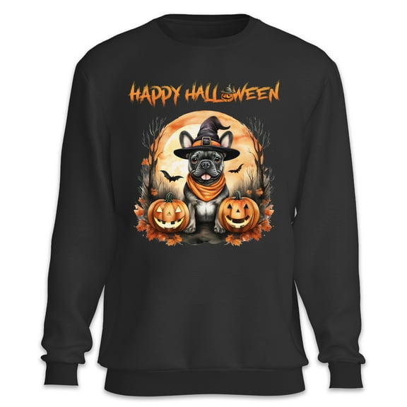 Happy Halloween French Bulldog Witches Hat Pumpkin Carving Sweatshirt Unisex Merch Dog Lover Gifts - 02019