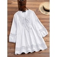 thumbnail image 3 of Womens 3/4 Sleeve Shirts Cotton Linen Roll Up Short Sleeve Tops V Neck Casual Loose Fit Blouses White XXL, 3 of 5