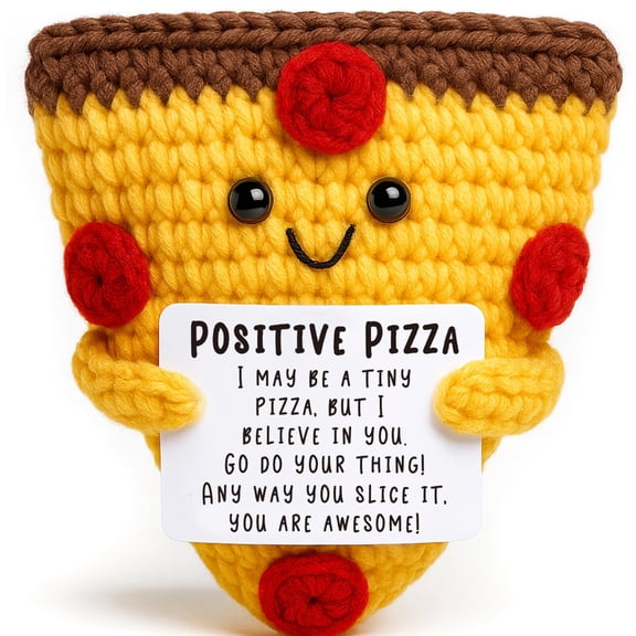 ANNECOSK Mini Positive Crochet Animal Pizza Handmade Inspirational Gift for Women Coworkers Teachers