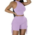thumbnail image 3 of WEIee Two Piece Legging Set for Women Womens Workout Sets Crew Neck Sleeveless Solid Color Tank Top Stretchy High Waist Shorts Tracksuit Suit Casual Outdoor Athletic Sportswear Purple L, 3 of 6