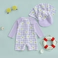 thumbnail image 5 of FASHOFT Baby Girl Swimsuit With Matching Sun Hat Floral Two Piece UPF 50+ Rash Guard For Beach Pool Party Purple, 5 of 5
