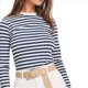 thumbnail image 3 of Camiseta Básica Informal de Larga con Cuello Redondo, Elástica y Acanalada para Mujer. Azul L, 3 of 7