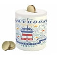 thumbnail image 1 of Lighthouse Piggy Bank, Vintage Hand-Drawn Lighthouse Print Typography Stars Waves Branches Lettering, Ceramic Coin Bank Money Box for Cash Saving, 3.6" X 3.2", Indigo Coral, by Ambesonne, 1 of 4