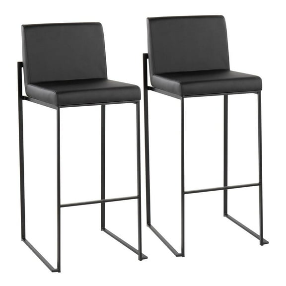LumiSource Black Steel, Black PU Fuji High Back Barstool - Set of 2