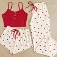 thumbnail image 1 of Conjunto de 3 piezas de pijamas con estampado romántico para mujer, moda coreana, camisola bonita, pantalones cortos, pantalones largos, ropa de dormir para dormir en casa, 1 of 5