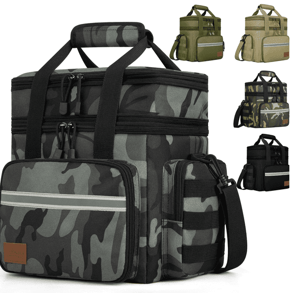 Expandable Insulated Lunch Bag with Leakproof Design - 24 Can Capacity, Double Deck Cooler Box with Adjustable Shoulder Strap & Side Pockets for Men & Women - Durable for Work, Travel, Outdoor