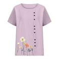 thumbnail image 1 of Tops de Manga Corta de Verano para las Mujeres Cuello Redondo Impreso Botón Superior Camiseta de Imitación Rack, Blusa de Moda Casual para el Uso Diario, 1 of 3