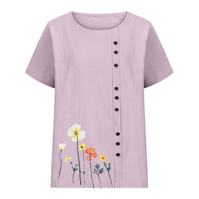 XMMSWDLA T-Shirts Décontractés à Manches Courtes pour Femmes Col Rond Tunique Basique Hauts d'Été Chemise T-Shirts Violets pour Femmes