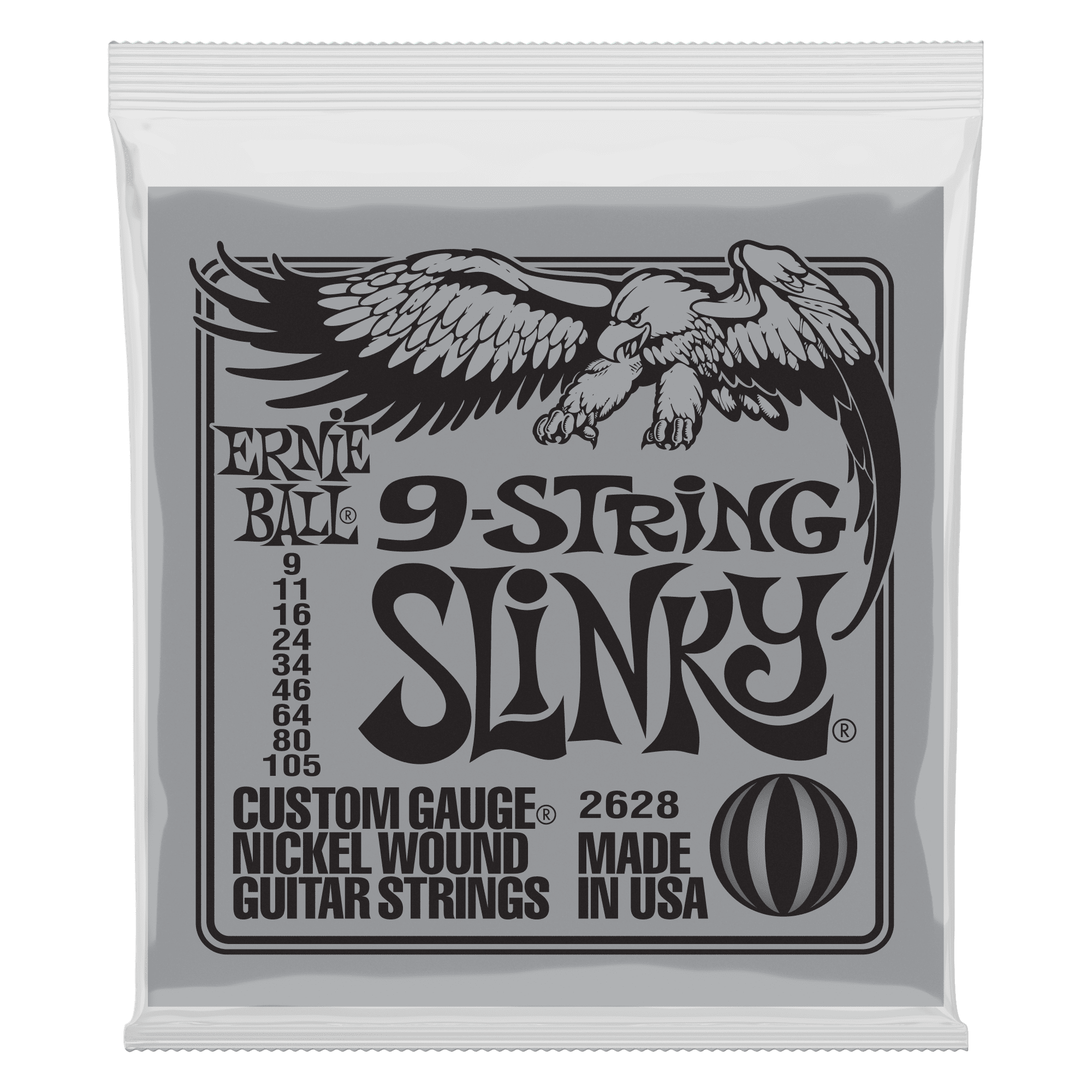 4 PACK Ernie Ball 2628 9-String Slinky Nickel Wound Electric Guitar Strings (9 - 105)