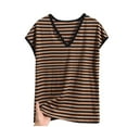 thumbnail image 3 of Fall Saving! HVOBTTY Women's Short Sleeve Pajama Top, Pajama Top for Women Plus Size, Women's Fashion Casual Stripe V Neck Sleeveless Loose Pajama Tops Coffee, XXXL, 3 of 4