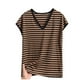 thumbnail image 2 of Pijama de manga corta para mujer, informal, holgado, a rayas, con cuello en V, de verano, fino, de poliéster, 2 of 3