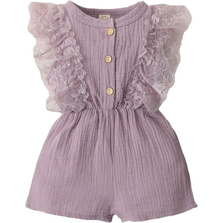 

YOUI-GIFTS Baby Girl Sleeveless Romper Infant Toddler Girl Ruffled Button up Jumpsuit for Toddler Girls