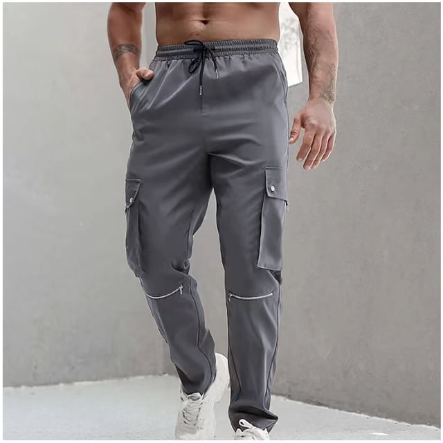 Pantalones cargo para hombre, estilo casual, con múltiples bolsillos, rectos, para exteriores, para fitness