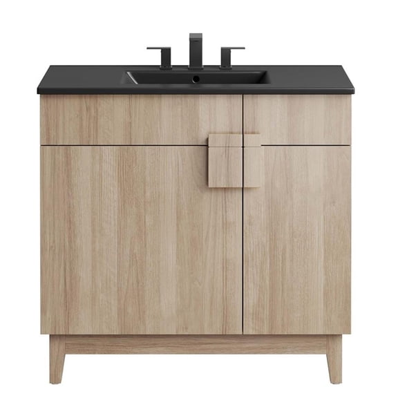 Modway Miles 36" Wood Bathroom Vanity with Tapered Legs in Black/Oak