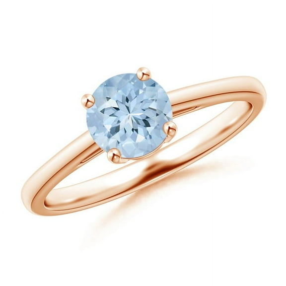 Round 6 MM 0.75 Ctw Aquamarine 925 Silver Rose Plated Women Stacking Ring Size US- 4