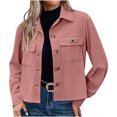 thumbnail image 2 of ITSAME Womens Cropped Shackets, Solid Color Lapel Long Sleeve Casual Trendy Jackets Pink S, 2 of 8