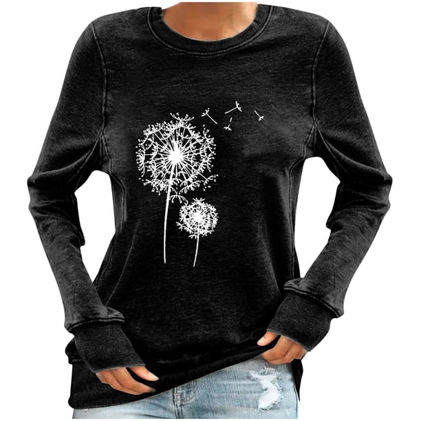 Camisas Para Mujer Moda Cuello Redondo Camiseta de Manga Larga Otoño Impresión Blusa Tops Sudadera Odeerbi ODB127689