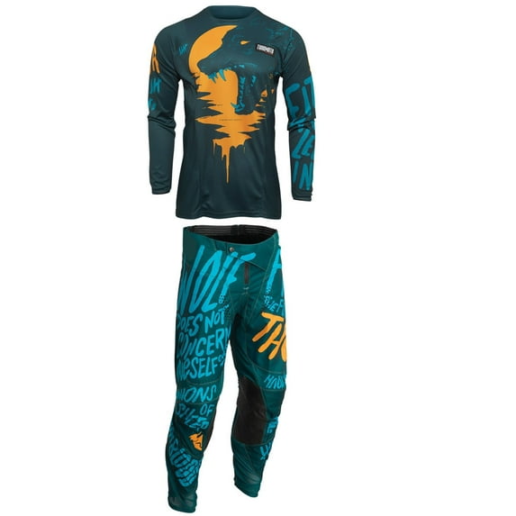 Thor Youth Pulse Counting Sheep Jersey and Pant Combo Teal/Tangerine (Youth Medium / Pants 22)