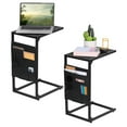 thumbnail image 2 of 2-Tier C-Shaped Side Table with 7 Storage Pockets BROWN, 2 of 6