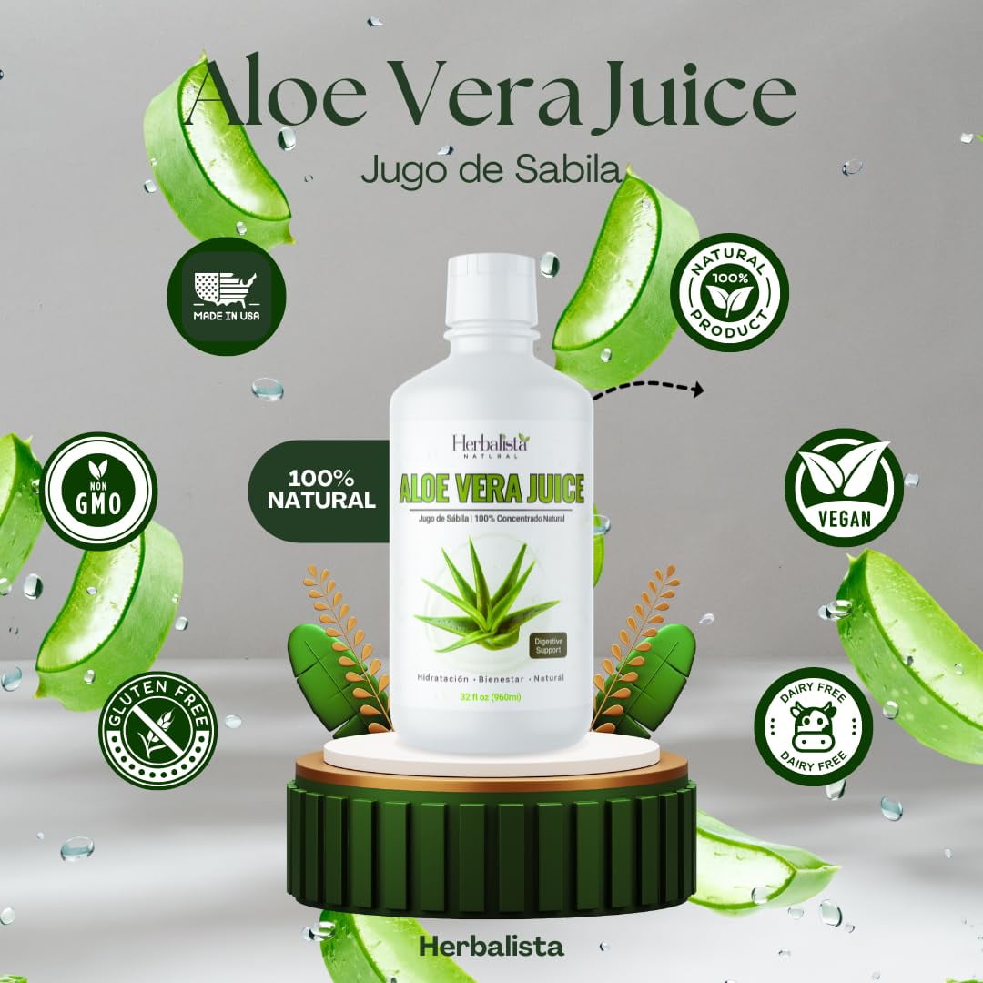 Herbalista Viral New! Aloe Vera Juice (UnFlavored) 32 Oz (960ml) - 100% Natural Jugo de Sabila
