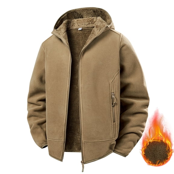 YSUEJPF Hooded Jacket for Men Fall Winter Heavyweight Warm Outdoor Fleece Coat Classic Plain Long Sleeve Zippered Casual Outerwear