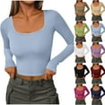thumbnail image 6 of FAIWAD Womens Long Sleeve Shirts Square Neck Ribbed Knit Basic Crop Top Trendy Going Out Outfits, 6 of 6