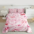 thumbnail image 2 of jejeloiu Cute Plaid Bowtie Bedding Comforter Set,Pink Red Cherry Twin Comforter Sets,Princess Bow Knot Bedding Set For Girls,Microfiber Bedroom Decor Reversible,2 Pieces, 2 of 8