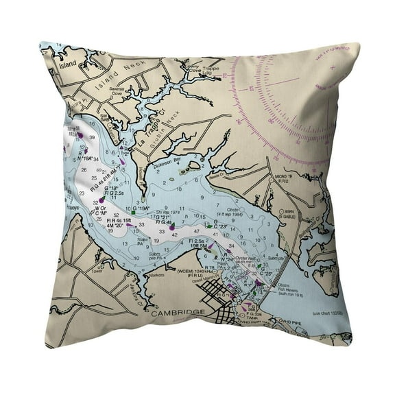 Betsy Drake KS12263CT 12 x 12 in. Cambridge, MD Nautical Map Non-Corded Indoor & Outdoor Pillow