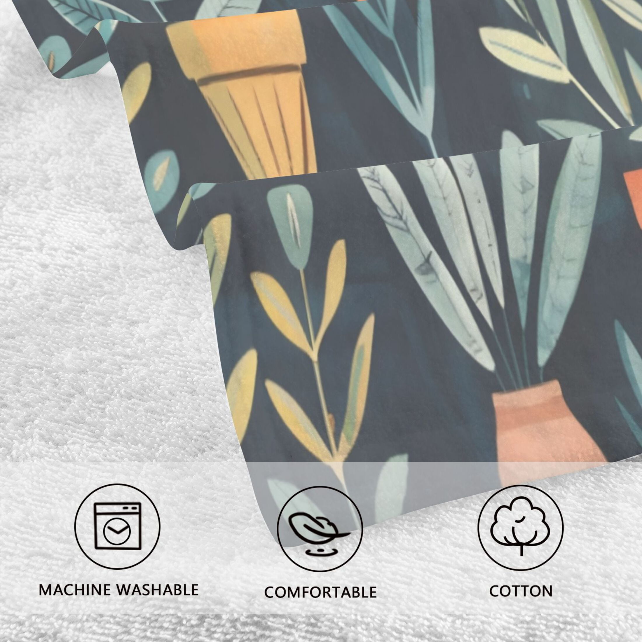 Cotton Towel Two-Piece 16x28 Inch One Sizex2 Face Towel Set Towel Set Cotton Hand Bath Towel Bathroom Beach Dark Green Plants