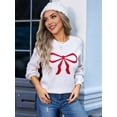 thumbnail image 3 of Women Cute Sweater Y2k Long Sleeve Crew Neck Knit Sweaters Aesthetic Pullover Top White M, 3 of 8