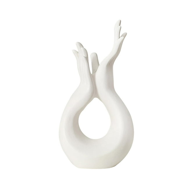 Jarrón de cerámica con forma de mano, diseño floral nórdico, para mesa, estilo rústico. Blanco