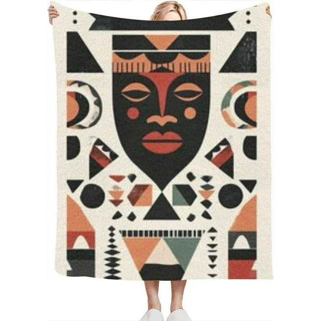 Abstract Tribal Art Geometric African Patterns a Neutral Throw Blanket for Couch Bed Soft Cute Fleece Fuzzy Spring Summer Throw Blankets Cozy Living Room Throw Blanket for Chair