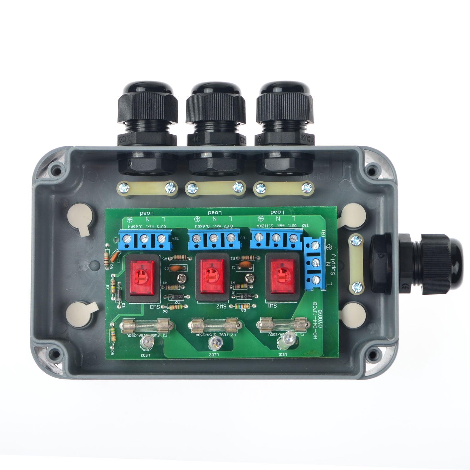 GREENCYCLE 3PC 15A 125VAC 3-Gang Power Control Switch Junction Box Weatherproof Outdoor Switched with 3 x Push Switches w/indicators and 4 x 20mm Cable Gland IP66 Rated