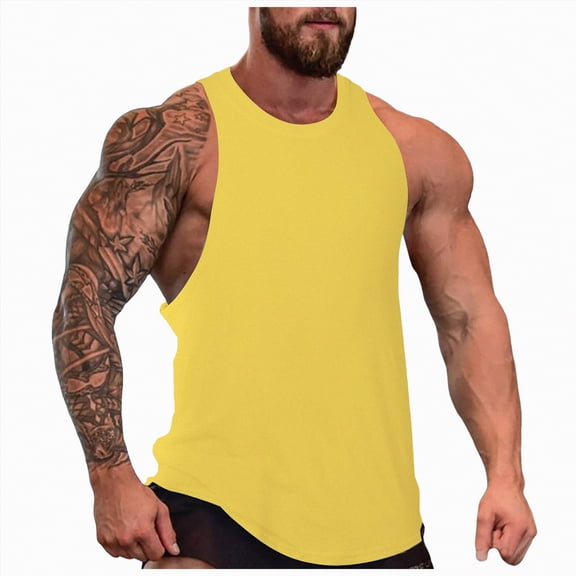 Ccpelsie Mens Breathable Tank Tops Summer Casual Sleeveless Lightweight Comfort Shirts Soft Outdoor Wear(Yellow,2XL)