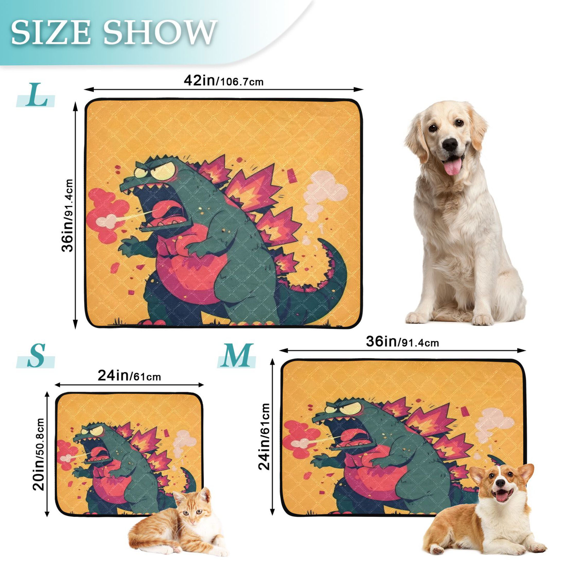 Qxltty Giant Dinosaur Cat litter Pads Pet Set of 3 Diaper Mats Center Anti-leakage Layer Absorbent Soft and Comfortable