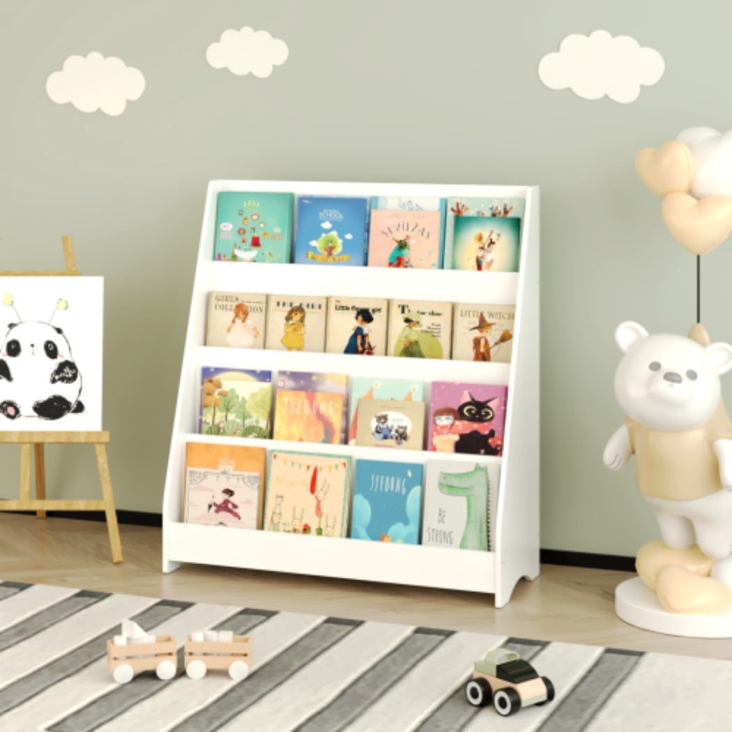 4-Tier Kids Bookshelf, Toddler Book Display Shelves, Wooden Children's Bookcase with Open Storage, Rounded Edges & Tip-Over Restraint for Bedroom, Playroom & Classroom, Cream White