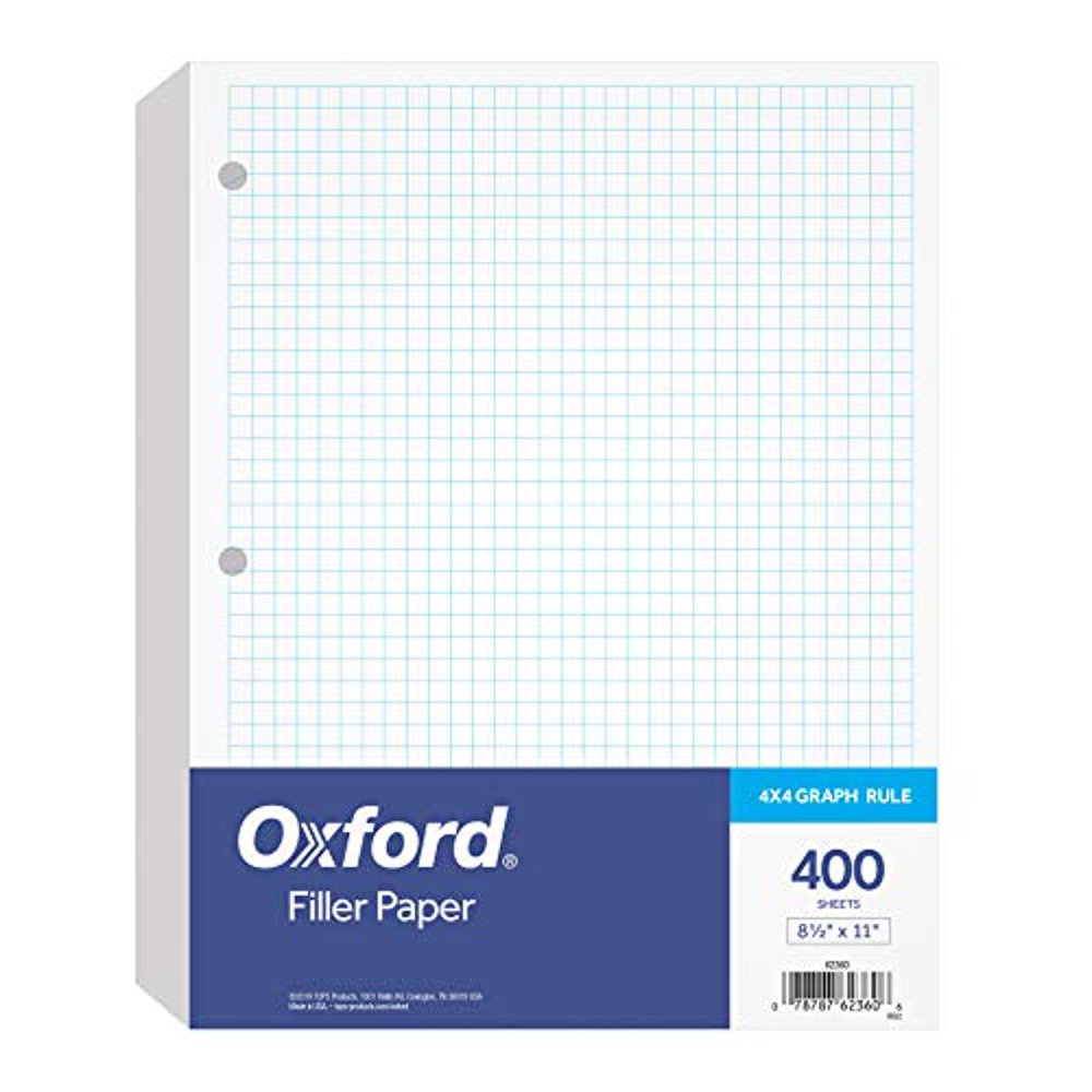 Oxford Filler Paper, 81/2" x 11", 4 x 4 Graph Rule, 3Hole Punched