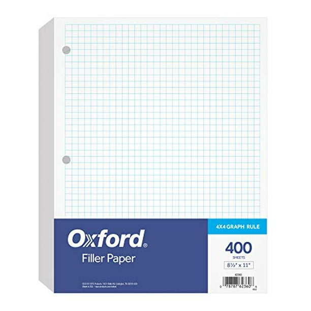 oxford filler paper 8 1 2 x 11 4 x 4 graph rule 3 hole punched loose leaf paper for 3 ring binders 400 sheets per pack 62360 walmart com