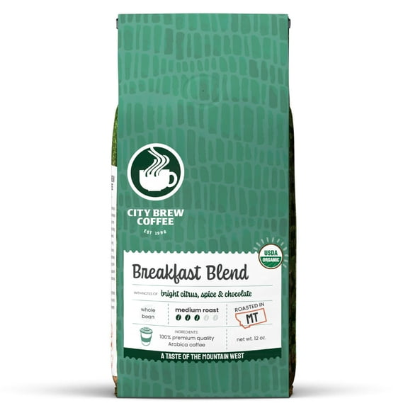 City Brew Breakfast Blend Organic Medium Roast Whole Bean Coffee, 12 oz