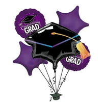 PMU Graduation "Congrats Grad" Purple Foil Balloon Bouquet Pkg/5