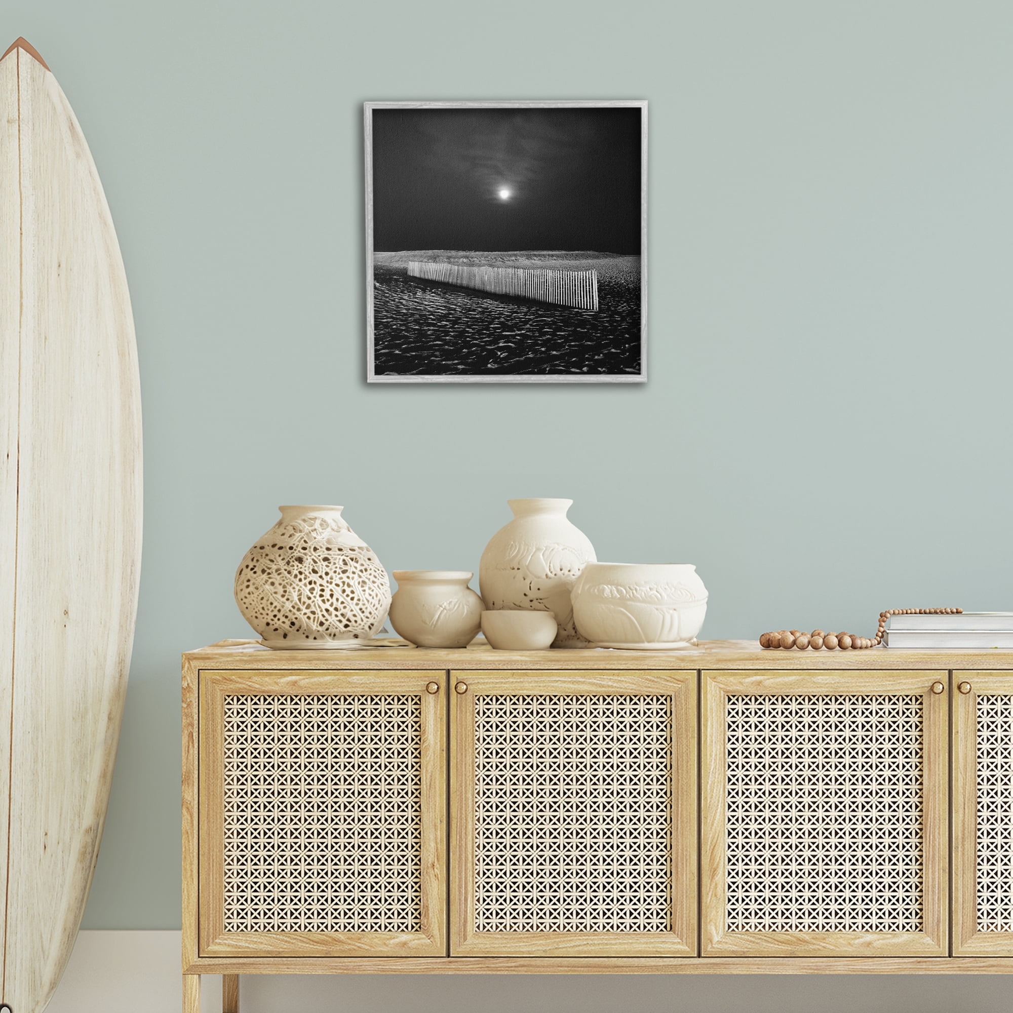 Stupell Industries Beach Fence at Night Coastal Photography Gray Framed Art Print Wall Art, 24 x 24