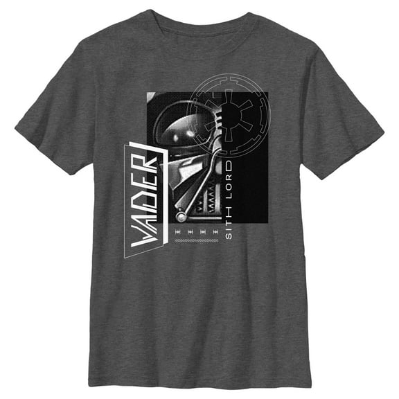 Boy's Star Wars: Obi-Wan Kenobi Darth Vader Grayscale Portrait with Empire Logo  Graphic Tee Charcoal Heather X Large