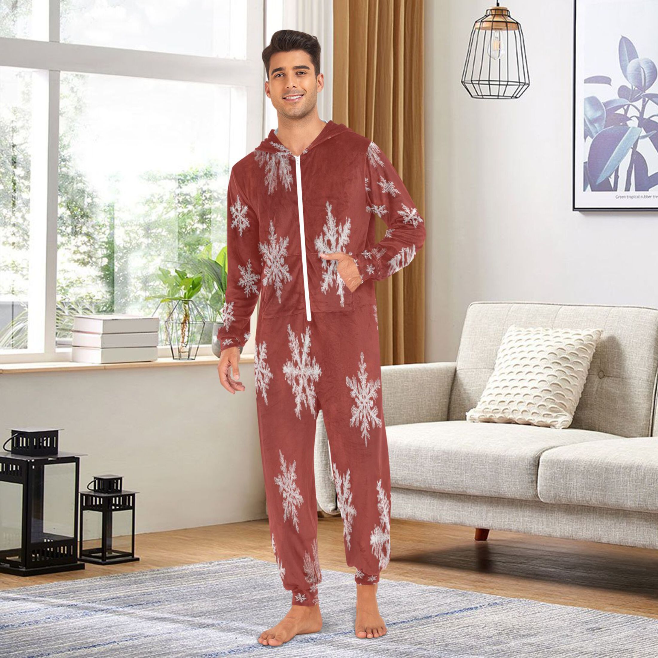 1-Pack Onesie Jumpsuits For Men&Women Winter One Piece Zipper Pajamas Playsuit Simple Background
