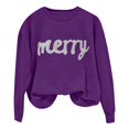 thumbnail image 4 of Chandails d'Hiver Grande Taille pour Femmes Chandail à Capuche Décontracté Imprimé de Noël Col Rond Manches Longues Violet G, 4 of 6