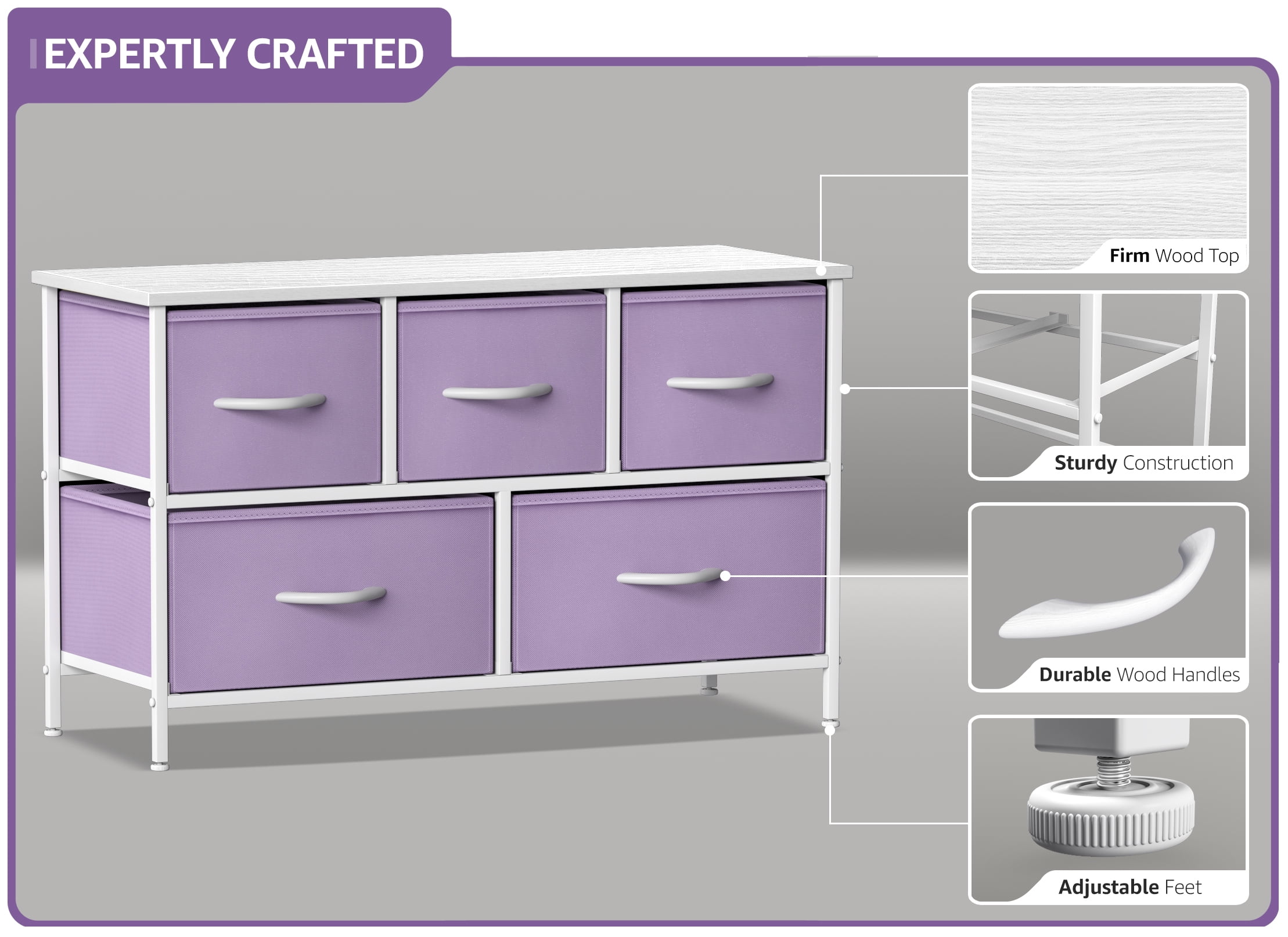 Sorbus 5-Drawer Dresser, Medium-Density Fibreboard