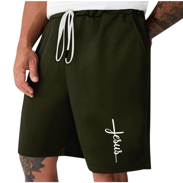 Mens Casual Shorts Lace-Up Elástico Cintura Bolsillo Ejercicio Fitness Hogar Pantalones de Media Longitud para Diario
