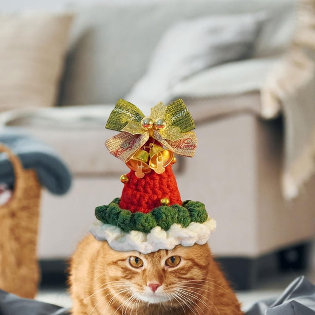 Gorro navideño para perro, diadema cálida, decoración para cachorros y gatos, accesorios para fotos, gorro tejido para perro, disfraz de vacaciones, corbata de moño