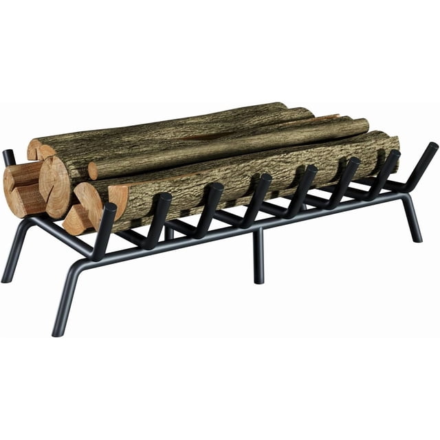 Flat Bar Fireplace Grate Heavy Duty Solid Steel Fireplace Log Grate with Support Legs Firewood Rack Outdoor for Backyards Courtyards Terraces Fireplaces