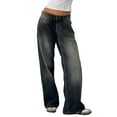 thumbnail image 2 of Women Y2k Low Rise Baggy Jeans Loose Fit Boyfriend Straight Wide Leg Jeans Trendy Stretch Long Denim Pants Ash Gray XS, 2 of 10